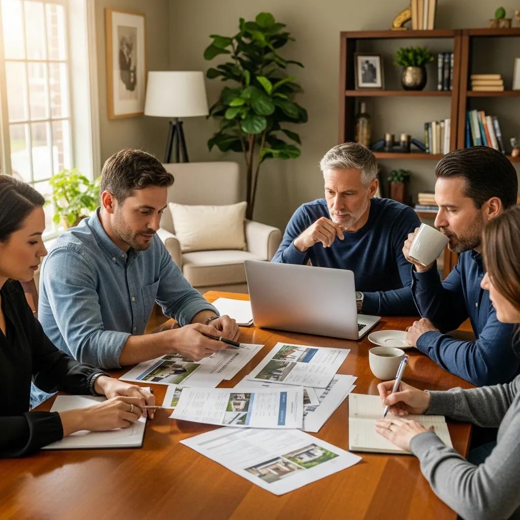 Diverse group discussing real estate investment strategies in a cozy setting