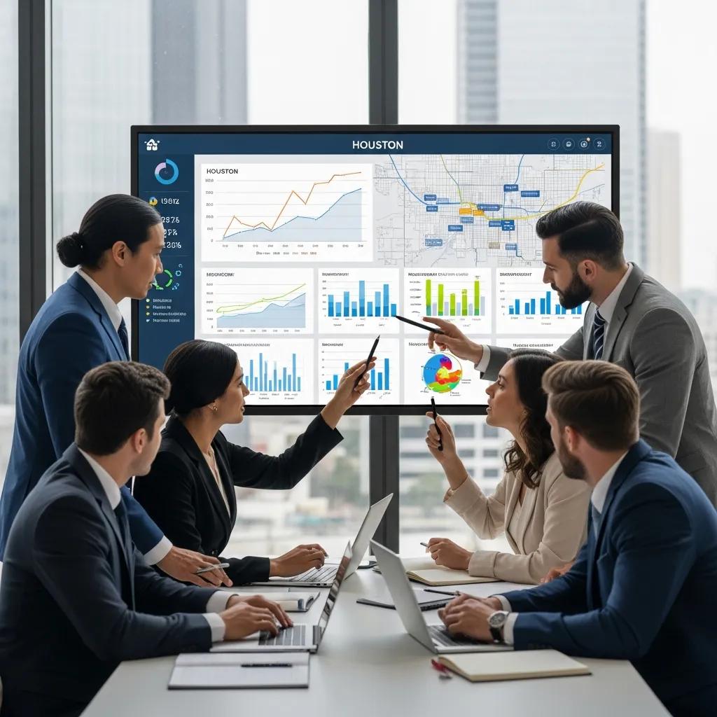Group of investors analyzing housing market predictions and trends in Houston